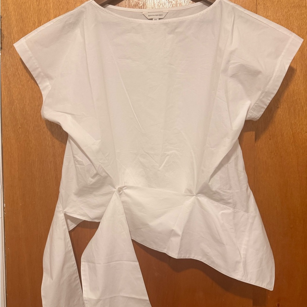 BANANA REPUBLIC COTTON POPLIN BOATNECK ASYMMETRICAL TOP - Picture 4 of 7